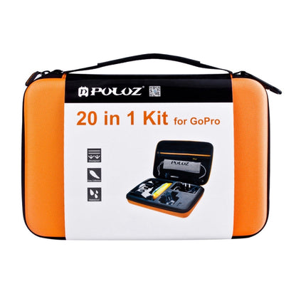 Kits combinados de accesorios PULUZ 20 en 1 con estuche EVA naranja (correa para el pecho + correa para la cabeza + soporte……