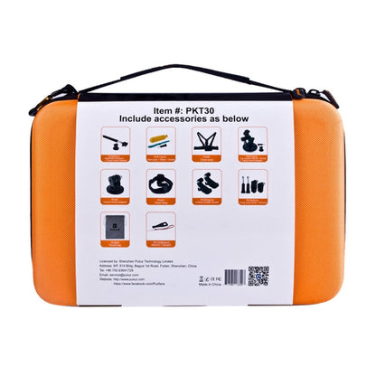 Kits combinados de accesorios PULUZ 20 en 1 con estuche EVA naranja (correa para el pecho + correa para la cabeza + soporte……