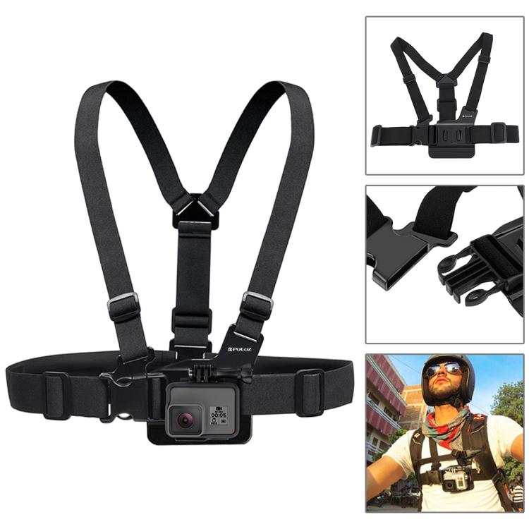 Kits combinados de accesorios PULUZ 20 en 1 con estuche EVA naranja (correa para el pecho + correa para la cabeza + soporte……