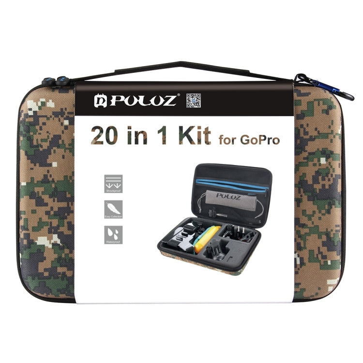 Kit combinado de accesorios PULUZ 20 en 1 con estuche EVA de camuflaje (correa para el pecho + correa para la cabeza + sopor…