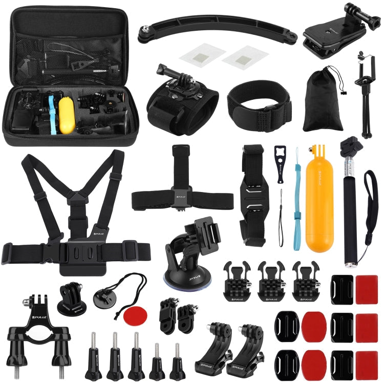 Kits [US Almacén] combinados de accesorios PULUZ 50 en 1 con estuche de EVA (correa para el pecho + soporte con ventosa + br…