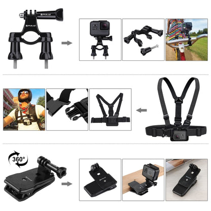Kits [US Almacén] combinados de accesorios PULUZ 50 en 1 con estuche de EVA (correa para el pecho + soporte con ventosa + br…