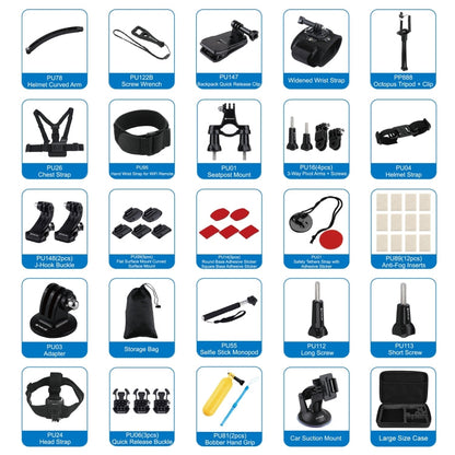Kits [US Almacén] combinados de accesorios PULUZ 50 en 1 con estuche de EVA (correa para el pecho + soporte con ventosa + br…