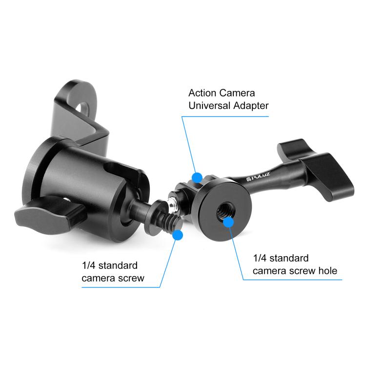 Soporte para cámara de acción de aleación de aluminio para espejo retrovisor de motocicleta PULUZ (negro) — imagen 4