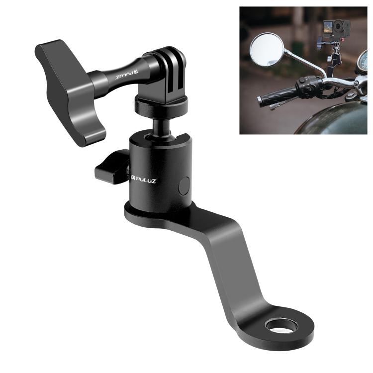 Soporte para cámara de acción de aleación de aluminio para espejo retrovisor de motocicleta PULUZ (negro)