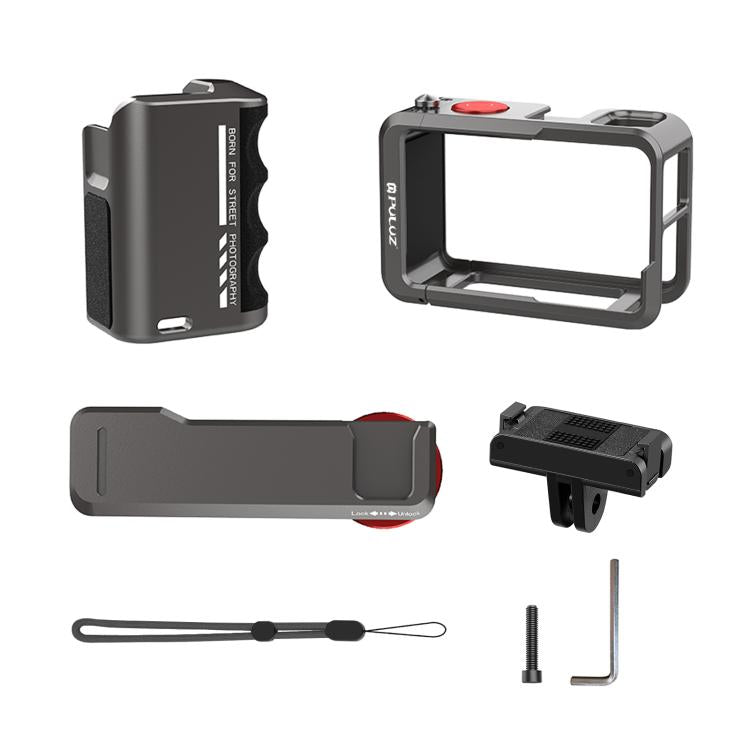 Jaula de cámara Adaptador de expansión de metálica PULUZ con empuñadura para DJI Osmo Action 5 (plata titanio) — imagen 12