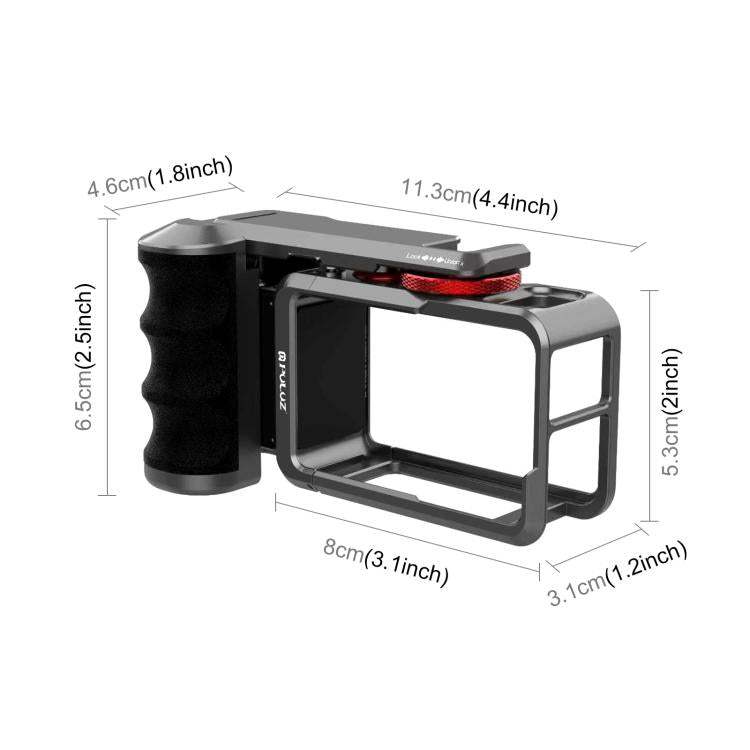 Jaula de cámara Adaptador de expansión de metálica PULUZ con empuñadura para DJI Osmo Action 5 (plata titanio) — imagen 3