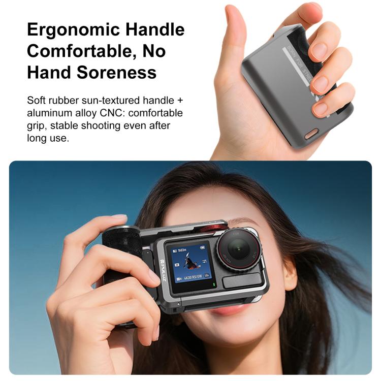 Jaula de cámara Adaptador de expansión de metálica PULUZ con empuñadura para DJI Osmo Action 5 (plata titanio) — imagen 8