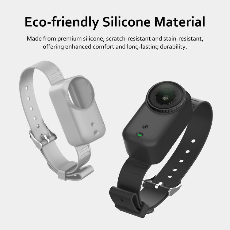 Funda de silicona expandible para correa de muñeca del cuerpo Osmo Nano PULUZ con soporte para collar de mascota (negro) par…