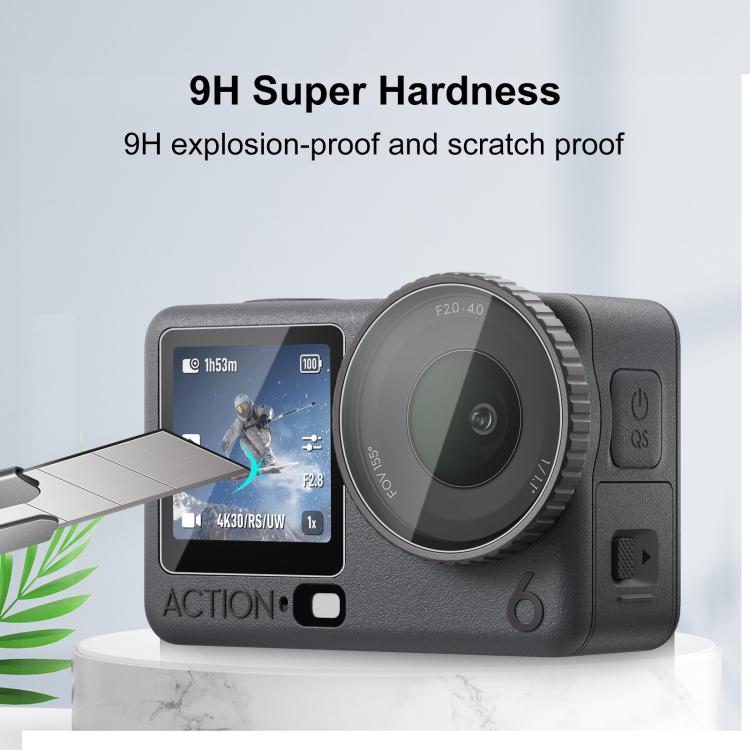 Lente PULUZ + Película de vidrio templado para pantalla frontal y trasera para DJI Osmo Action 6 (transparente) — imagen 3