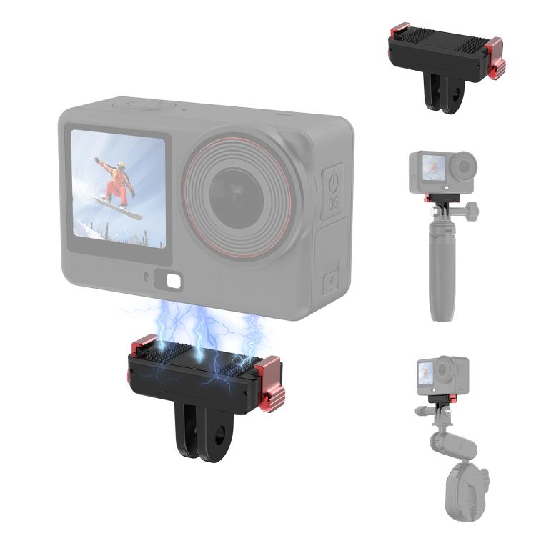 Base de montaje magnética de liberación rápida de plástico PULUZ de dos garras para DJI Osmo Action 6 (negra)