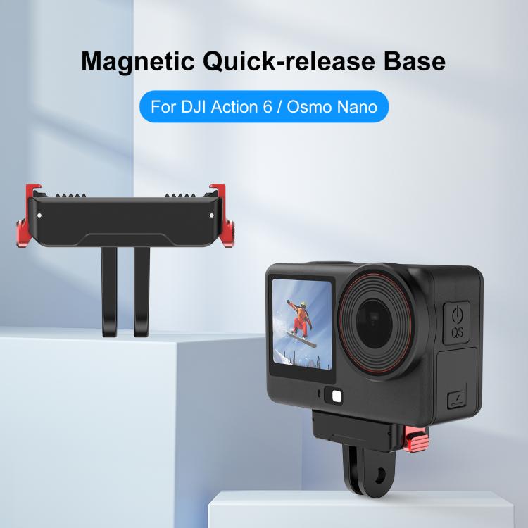 Base de montaje magnética de liberación rápida de plástico PULUZ de dos garras para DJI Osmo Action 6 (negra) — imagen 2