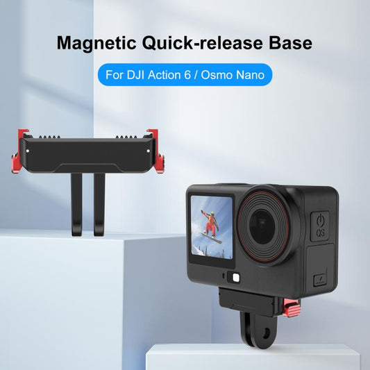 Base de montaje magnética de liberación rápida de plástico PULUZ de dos garras para DJI Osmo Action 6 (negra) — imagen 2