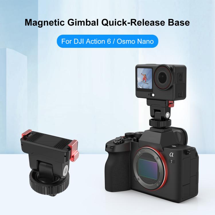 Base de montaje de liberación rápida para gimbal PULUZ de plástico para DJI Osmo Action 6 (negra) — imagen 2