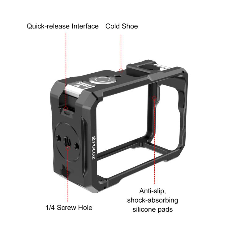 Jaula metálica PULUZ con zapata fría para DJI Osmo Action 6 (negra) — imagen 4