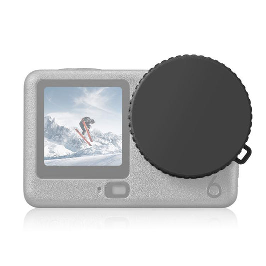 Tapa de lente de silicona PULUZ con correa para DJI Osmo Action 6 (negra)