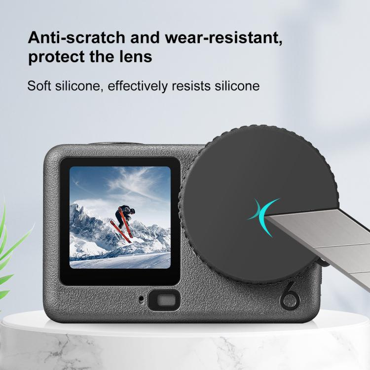 Tapa de lente de silicona PULUZ con correa para DJI Osmo Action 6 (negra) — imagen 5