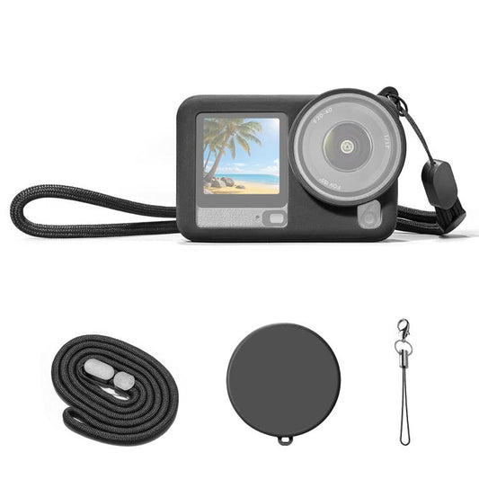 Funda protectora de silicona PULUZ con correa para la muñeca y tapa de lente para DJI Osmo Action 6 (negra)