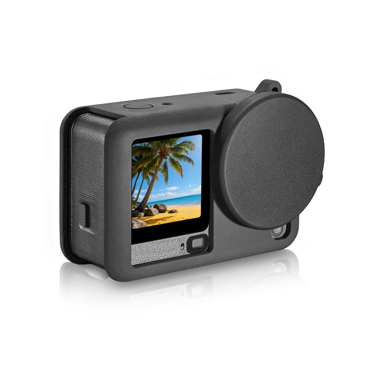 Funda protectora de silicona PULUZ con correa para la muñeca y tapa de lente para DJI Osmo Action 6 (negra) — imagen 3
