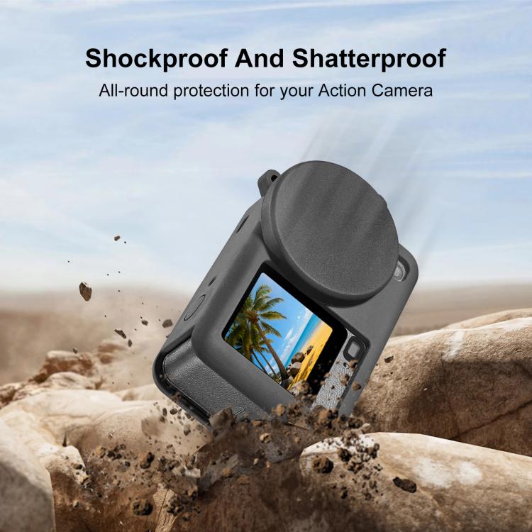 Funda protectora de silicona PULUZ con correa para la muñeca y tapa de lente para DJI Osmo Action 6 (negra) — imagen 6