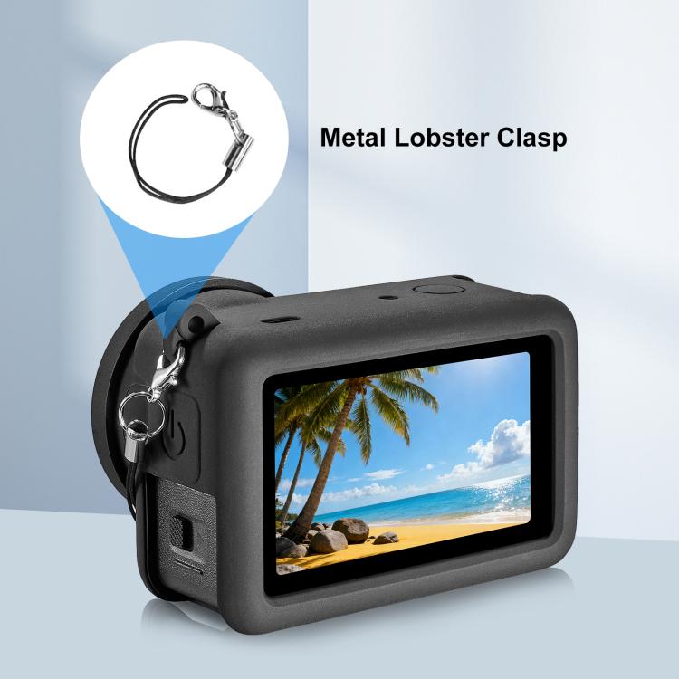 Funda protectora de silicona PULUZ con correa para la muñeca y tapa de lente para DJI Osmo Action 6 (negra) — imagen 8