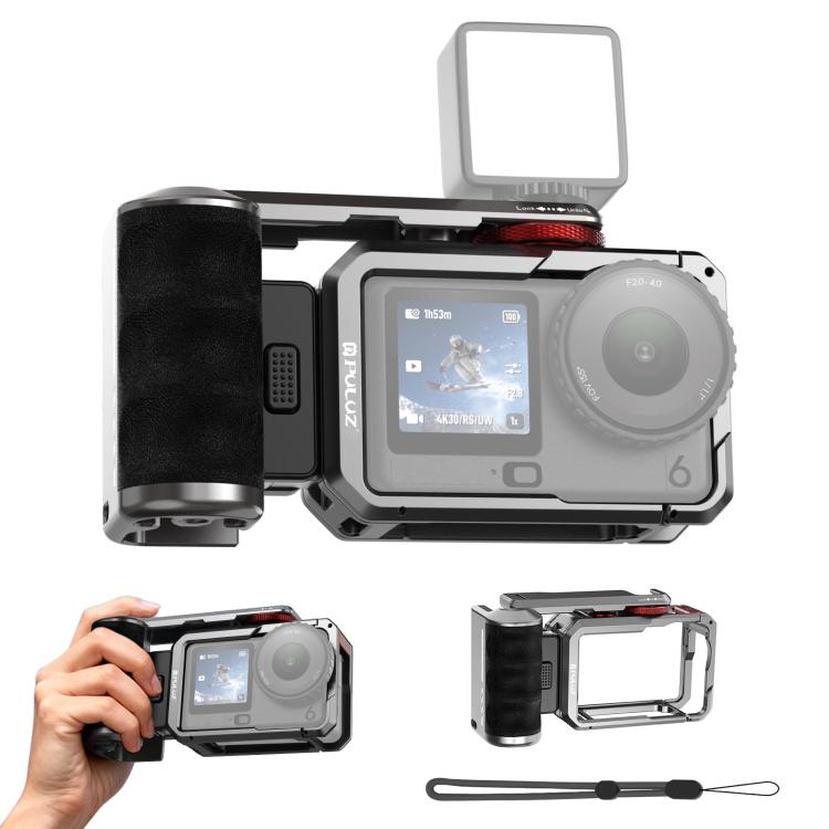 Jaula de cámara Adaptador de expansión de metálica PULUZ con empuñadura de titanio para DJI Osmo Action 6