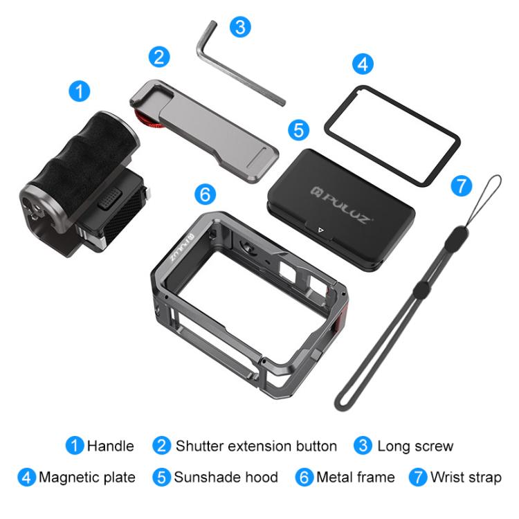 Jaula de cámara Adaptador de expansión de metálica PULUZ con empuñadura de titanio para DJI Osmo Action 6 — imagen 11
