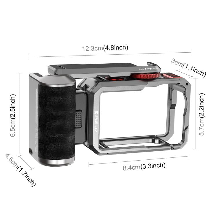 Jaula de cámara Adaptador de expansión de metálica PULUZ con empuñadura de titanio para DJI Osmo Action 6 — imagen 4