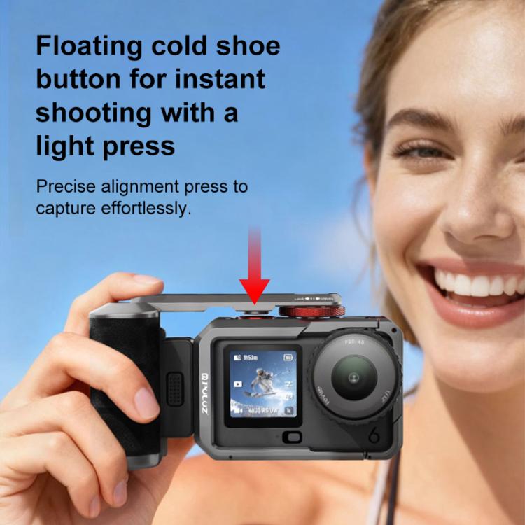 Jaula de cámara Adaptador de expansión de metálica PULUZ con empuñadura de titanio para DJI Osmo Action 6 — imagen 7