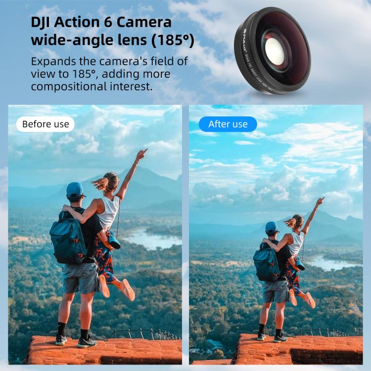 Lente gran angular PULUZ FOV Boost de 185 grados para DJI Osmo Action 6 — imagen 8