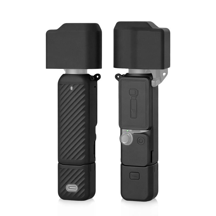 Funda de silicona TPU 4 en 1 para cuerpo, lente, mango y pantalla de PULUZ para DJI Osmo Pocket 4 (negra)