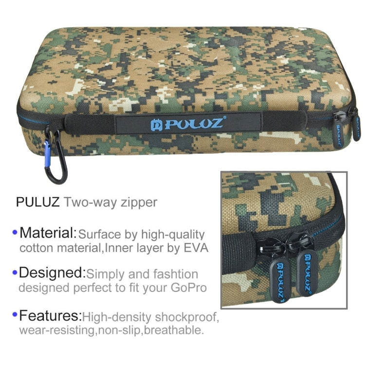 Estuche de viaje y transporte impermeable con patrón de camuflaje PULUZ para GoPro Hero12 Black / Hero11 /10/9/8/7/6/5, Inst…