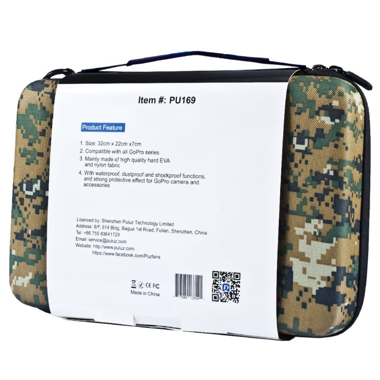 Estuche de viaje y transporte impermeable con patrón de camuflaje PULUZ para GoPro Hero12 Black / Hero11 /10/9/8/7/6/5, Inst…