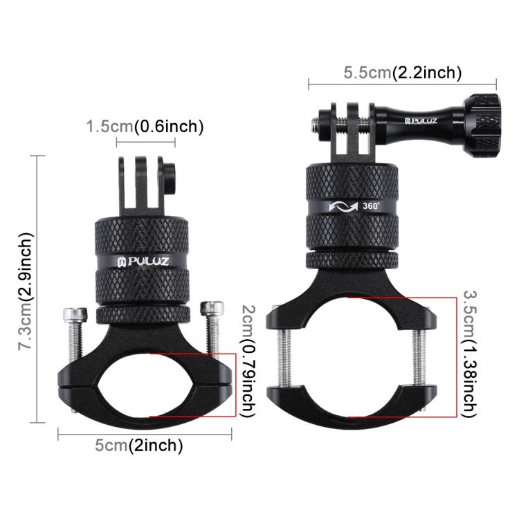 Soporte PULUZ adaptador de manillar de aluminio para bicicleta con rotación de 360 grados con tornillo para GoPro Hero12 Bla…