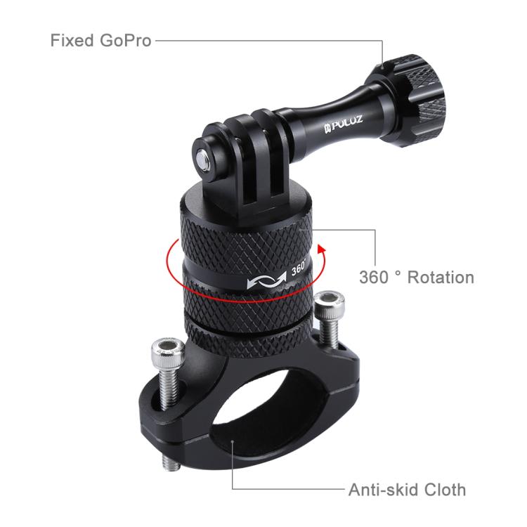Soporte PULUZ adaptador de manillar de aluminio para bicicleta con rotación de 360 grados con tornillo para GoPro Hero12 Bla…