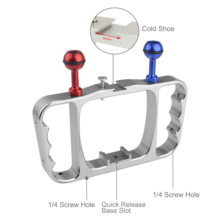 Soporte de aluminio PULUZ Brazo de luz de buceo de mano dual CNC con cordón para GoPro Hero12 Black / Hero11 /10/9/8/7/6/5,……