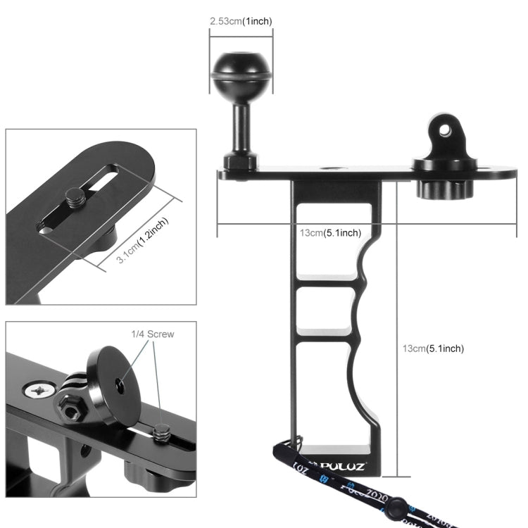 Soporte PULUZ CNC Aluminio para fotografía de buceo con una sola mano Soporte de mano, Compatible con, GoPro NEW HERO / HERO…