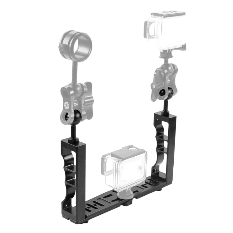 Soporte de brazo de lámpara PULUZ de aluminio CNC de mano doble ajustable para buceo para GoPro Hero12 Black / Hero11 /10/9/…