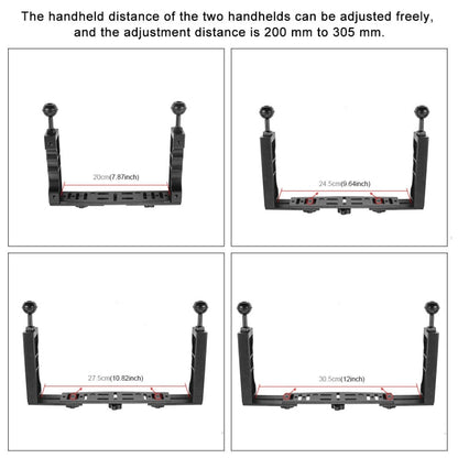 Soporte de brazo de lámpara PULUZ de aluminio CNC de mano doble ajustable para buceo para GoPro Hero12 Black / Hero11 /10/9/…