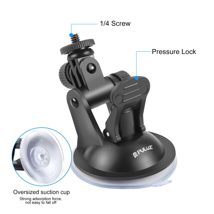 Soporte de ventosa PULUZ para automóvil con tornillo, adaptador de montaje para trípode y bolsa de almacenamiento para GoPro…