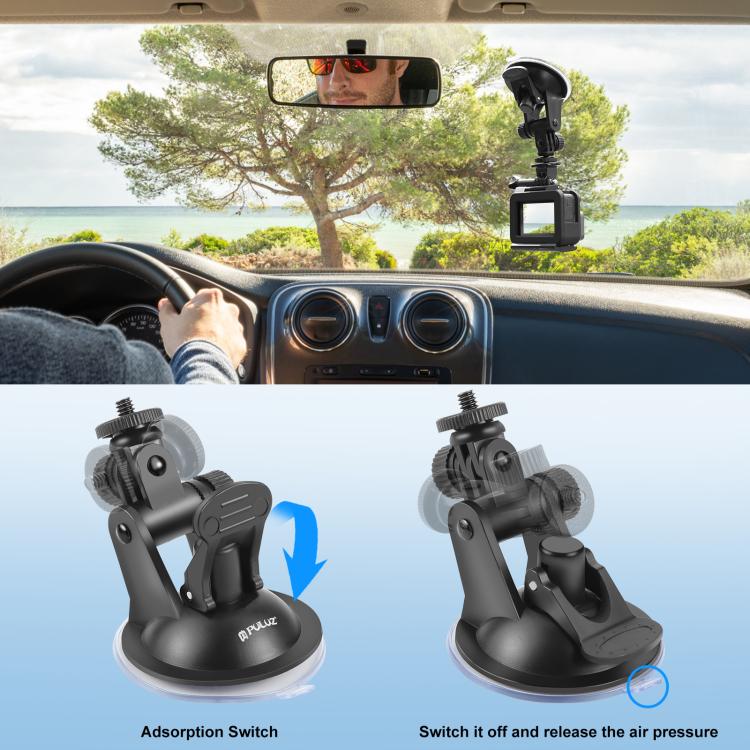 Soporte de ventosa PULUZ para automóvil con tornillo, adaptador de montaje para trípode y bolsa de almacenamiento para GoPro…