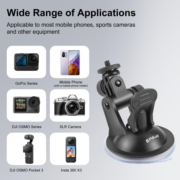 Soporte de ventosa PULUZ para automóvil con tornillo, adaptador de montaje para trípode y bolsa de almacenamiento para GoPro…