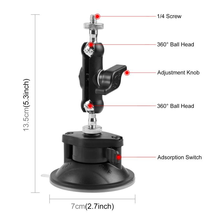 Soporte de ventosa con brazo mágico PULUZ mejorado de 1/4 de pulgada (negro) — imagen 2