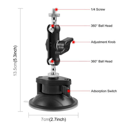 Soporte de ventosa con brazo mágico PULUZ mejorado de 1/4 de pulgada (negro) — imagen 2