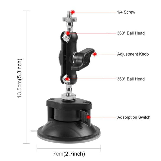 Soporte de ventosa con brazo mágico PULUZ mejorado de 1/4 de pulgada (negro) — imagen 2