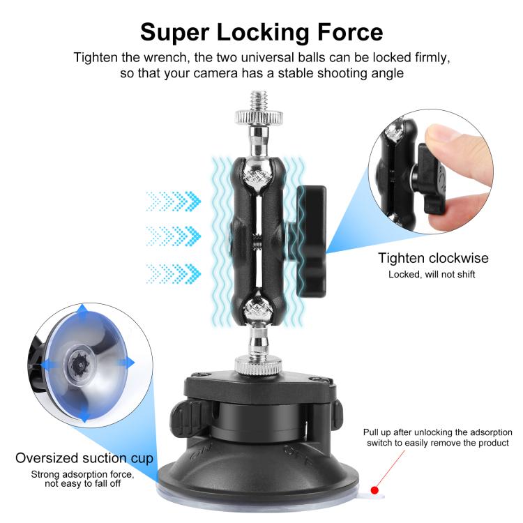 Soporte de ventosa con brazo mágico PULUZ mejorado de 1/4 de pulgada (negro) — imagen 3