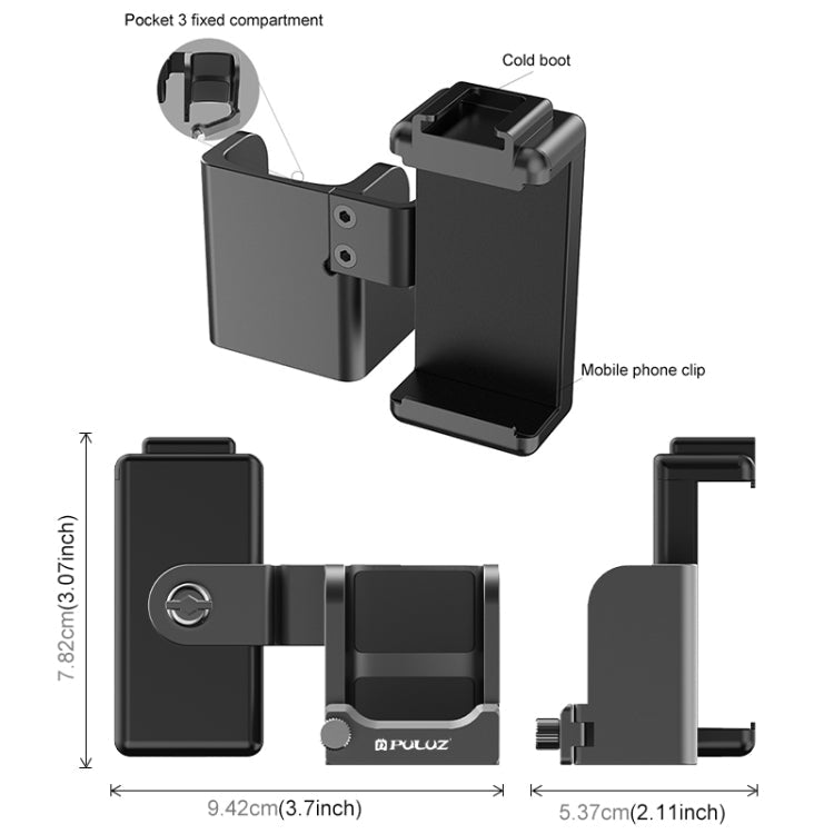 Marco Abrazadera adaptadora para teléfono con protector de expansión para DJI Osmo Pocket 3 (negro) — imagen 3