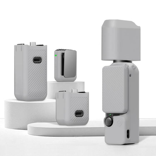 Lente PULUZ 6 en 1 Cuerpo Mango Pantalla Micrófono Funda de silicona TPU para DJI Osmo Pocket 3 (gris)