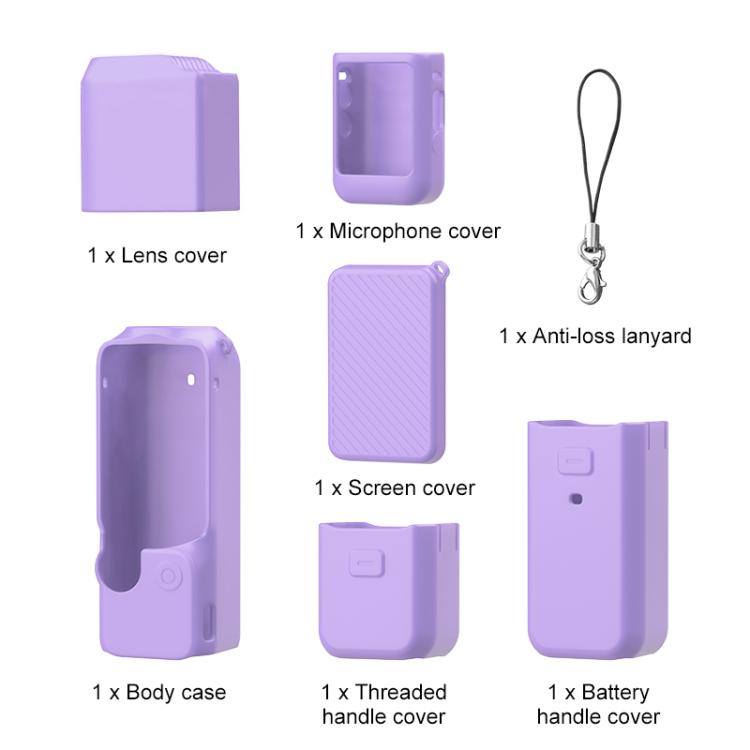Lente PULUZ 6 en 1 Cuerpo Mango Pantalla Micrófono Funda de silicona TPU para DJI Osmo Pocket 3 (Morado) — imagen 11