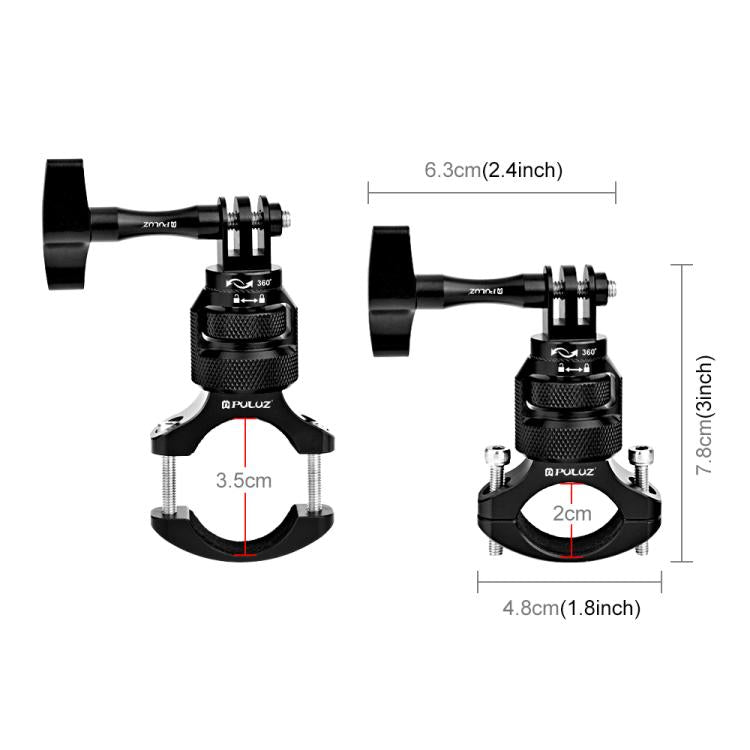 Adaptador de manillar de aluminio PULUZ con rotación de 360 grados para motocicleta con tornillo para GoPro, Insta360, y otr…